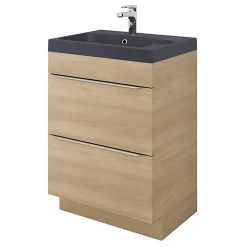 Meuble Vasque|GoodHome Meuble vasque à poser Imandra effet chêne l.60 cm + plan vasque noir résine Mila,