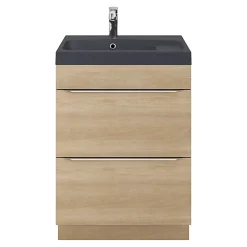 Meuble Vasque|GoodHome Meuble vasque à poser Imandra effet chêne l.60 cm + plan vasque noir résine Mila,