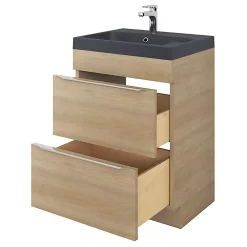 Meuble Vasque|GoodHome Meuble vasque à poser Imandra effet chêne l.60 cm + plan vasque noir résine Mila,