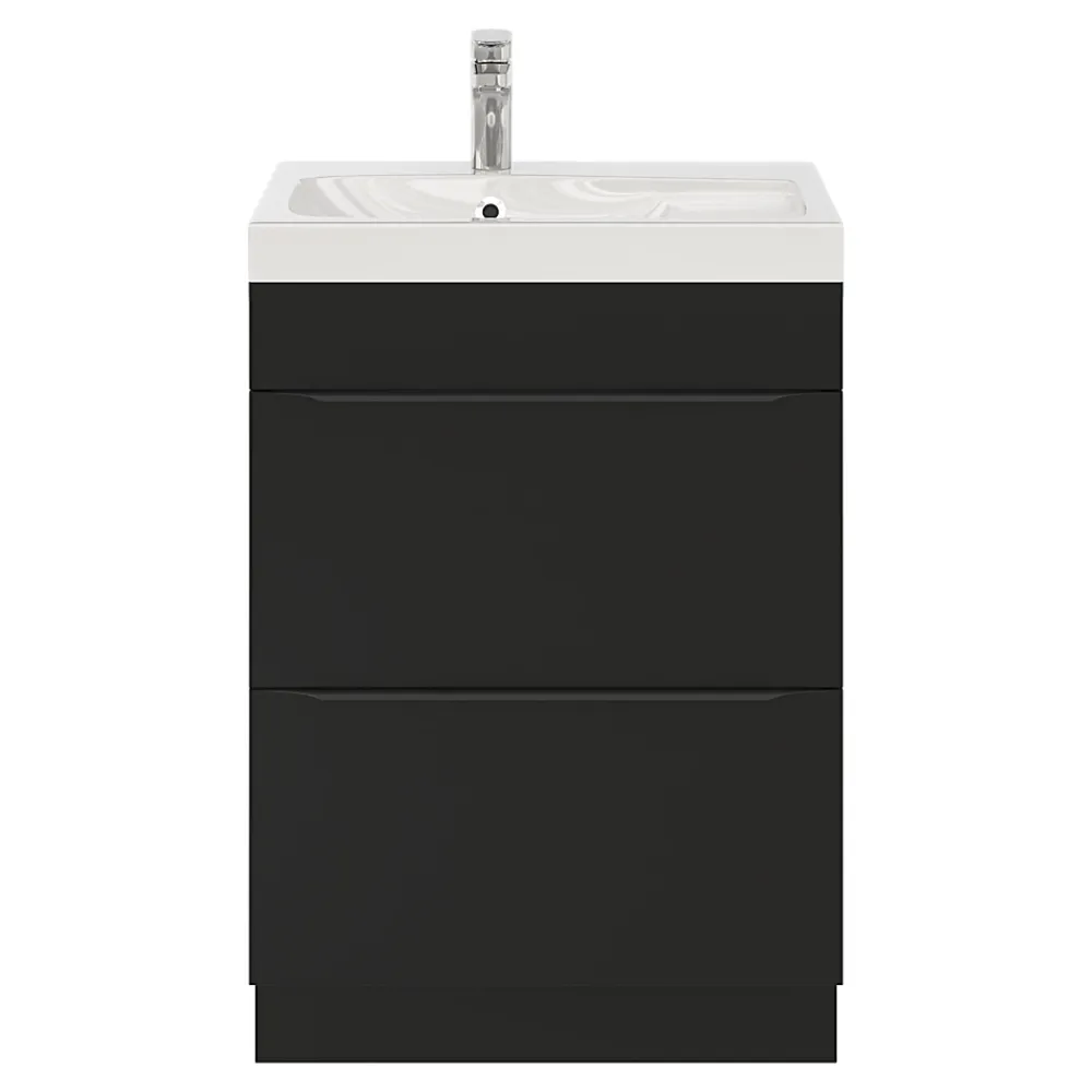 Meuble Vasque|GoodHome Meuble vasque à poser noir mat l.60 cm Imandra + plan vasque blanc résine Mila,
