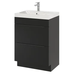 Meuble Vasque|GoodHome Meuble vasque à poser noir mat l.60 cm Imandra + plan vasque blanc résine Mila,