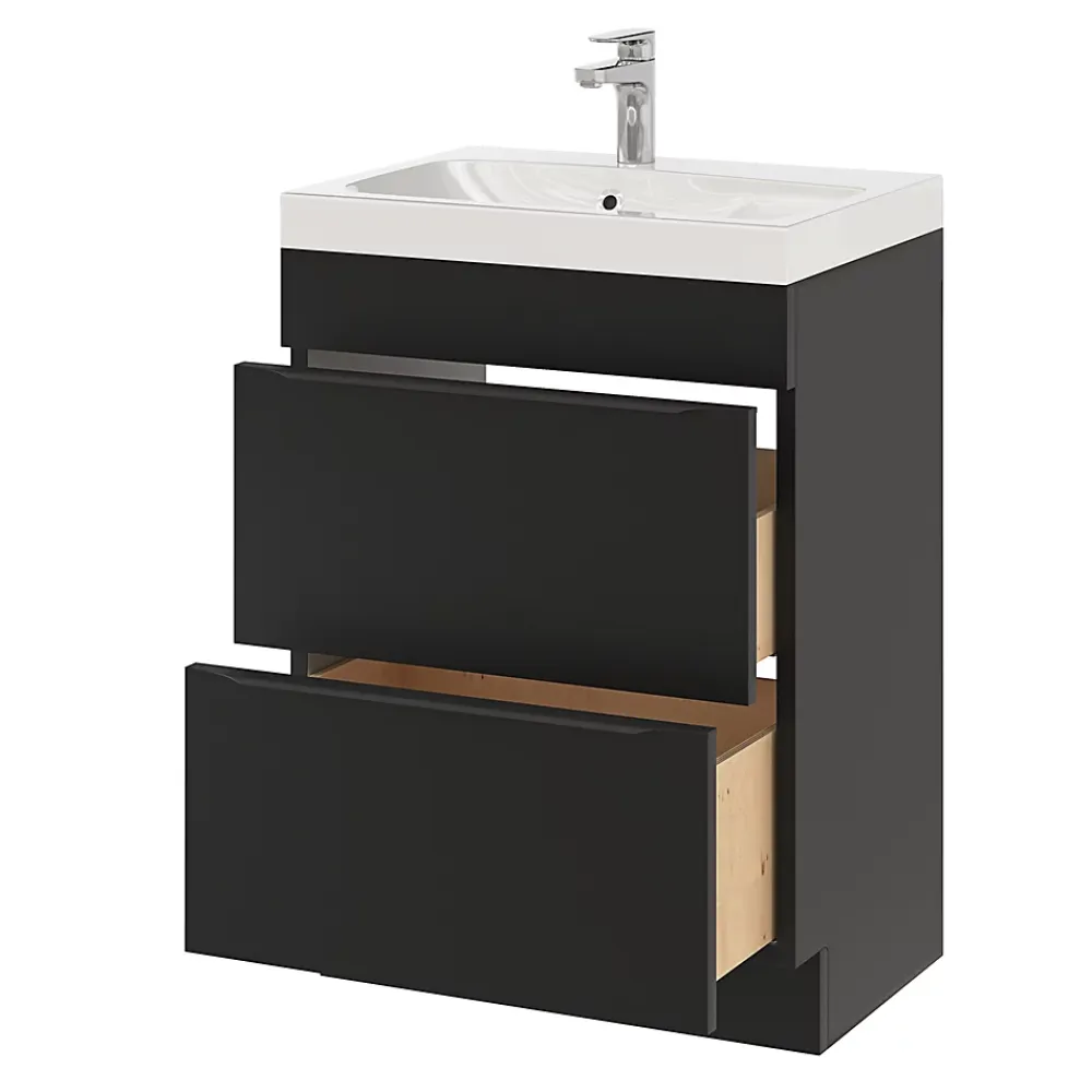 Meuble Vasque|GoodHome Meuble vasque à poser noir mat l.60 cm Imandra + plan vasque blanc résine Mila,