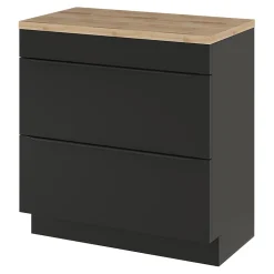 GoodHome Meuble vasque à poser noir mat l.80 cm Imandra + plan de toilette chêne massif Hartland,