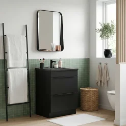 Meuble Vasque|GoodHome Meuble vasque à poser noir mat l.60 cm Imandra + plan vasque noir céramique Nira,