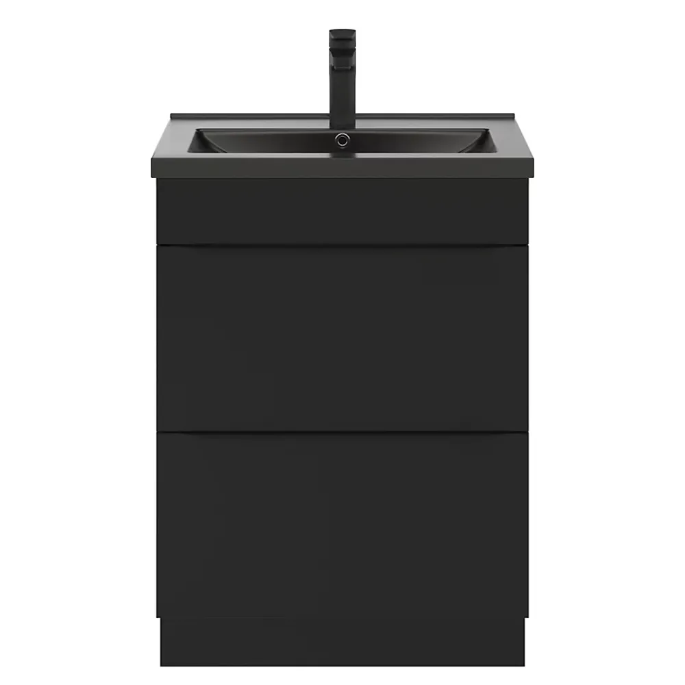 Meuble Vasque|GoodHome Meuble vasque à poser noir mat l.60 cm Imandra + plan vasque noir céramique Nira,