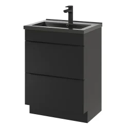 Meuble Vasque|GoodHome Meuble vasque à poser noir mat l.60 cm Imandra + plan vasque noir céramique Nira,