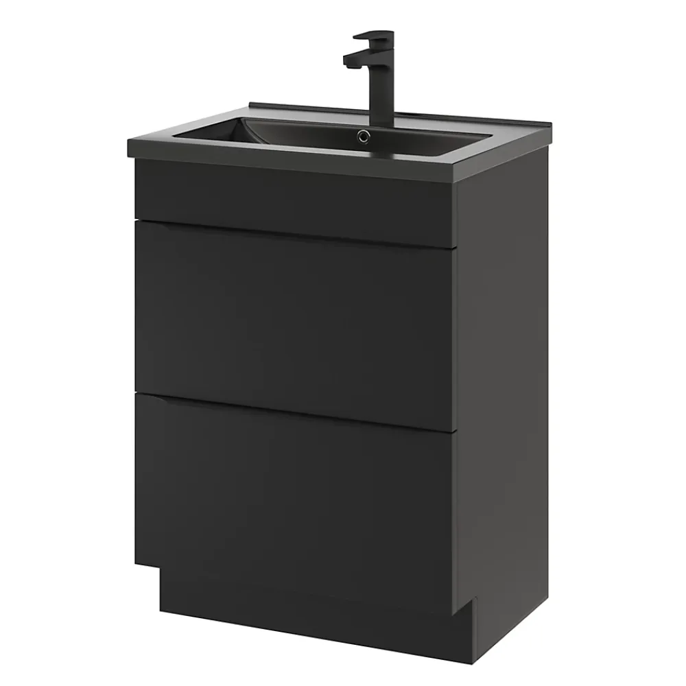 Meuble Vasque|GoodHome Meuble vasque à poser noir mat l.60 cm Imandra + plan vasque noir céramique Nira,