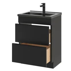 Meuble Vasque|GoodHome Meuble vasque à poser noir mat l.60 cm Imandra + plan vasque noir céramique Nira,