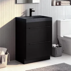 Meuble Vasque|GoodHome Meuble vasque à poser noir mat l.60 cm Imandra + plan vasque noir résine Mila,