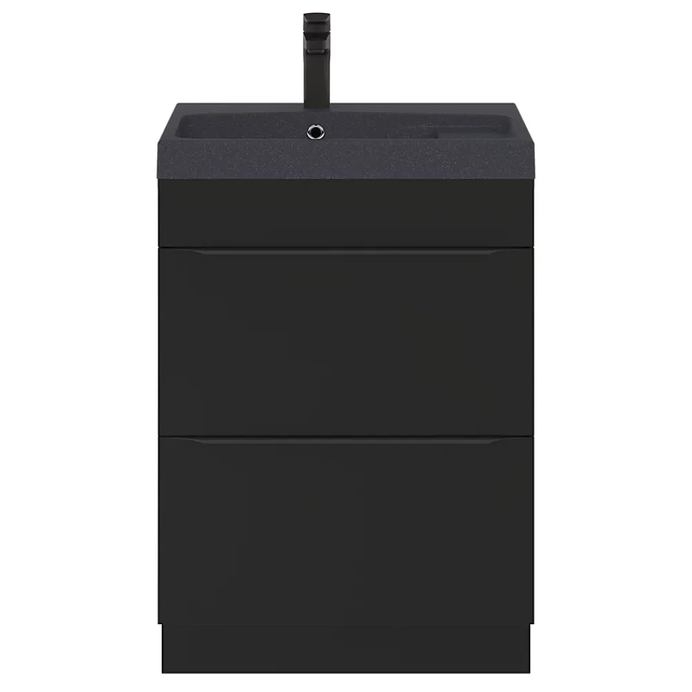 Meuble Vasque|GoodHome Meuble vasque à poser noir mat l.60 cm Imandra + plan vasque noir résine Mila,