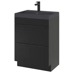 Meuble Vasque|GoodHome Meuble vasque à poser noir mat l.60 cm Imandra + plan vasque noir résine Mila,
