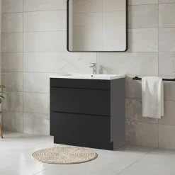 Meuble Vasque|GoodHome Meuble vasque à poser noir mat l.80 cm Imandra + plan vasque blanc céramique Nira,