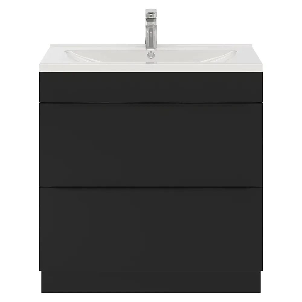 Meuble Vasque|GoodHome Meuble vasque à poser noir mat l.80 cm Imandra + plan vasque blanc céramique Nira,