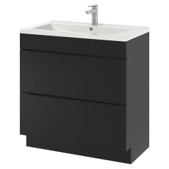 Meuble Vasque|GoodHome Meuble vasque à poser noir mat l.80 cm Imandra + plan vasque blanc céramique Nira,