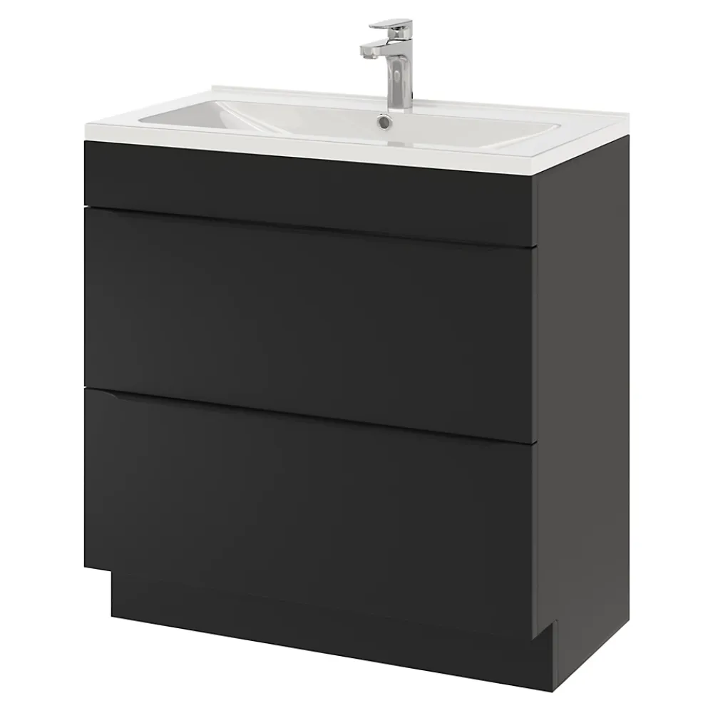 Meuble Vasque|GoodHome Meuble vasque à poser noir mat l.80 cm Imandra + plan vasque blanc céramique Nira,