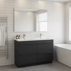 Meuble Vasque|GoodHome Meuble vasque à poser noir mat l.120 cm Imandra + plan double double vasque blanc céramique Nira,