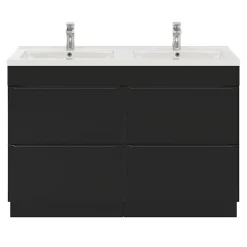 Meuble Vasque|GoodHome Meuble vasque à poser noir mat l.120 cm Imandra + plan double double vasque blanc céramique Nira,