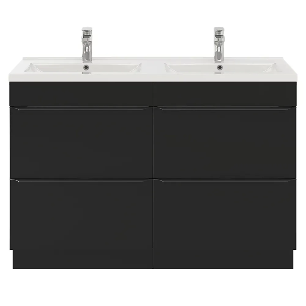 Meuble Vasque|GoodHome Meuble vasque à poser noir mat l.120 cm Imandra + plan double double vasque blanc céramique Nira,