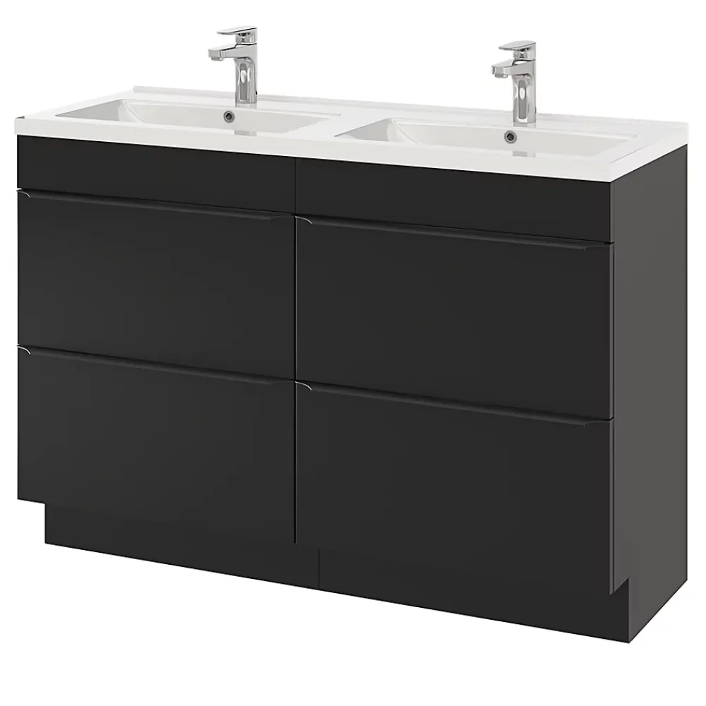 Meuble Vasque|GoodHome Meuble vasque à poser noir mat l.120 cm Imandra + plan double double vasque blanc céramique Nira,