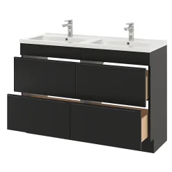 Meuble Vasque|GoodHome Meuble vasque à poser noir mat l.120 cm Imandra + plan double double vasque blanc céramique Nira,
