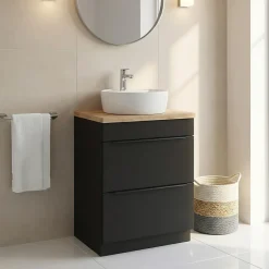 GoodHome Meuble vasque à poser noir mat l.60 cm Imandra + plan de toilette chêne massif Hartland,