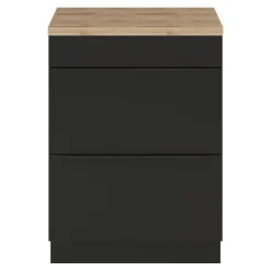 GoodHome Meuble vasque à poser noir mat l.60 cm Imandra + plan de toilette chêne massif Hartland,
