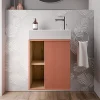 Lave-Mains|Bernstein Meuble vasque Abricot mat de salle de bain 55x24x59cm (LxPxH) 1 porte à droite + 2 cases rangement - BELDIVO