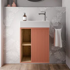 Lave-Mains|Bernstein Meuble vasque Abricot mat de salle de bain 55x24x59cm (LxPxH) 1 porte à droite + 2 cases rangement - BELDIVO