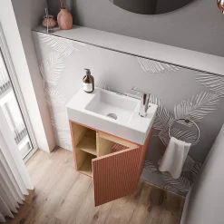 Lave-Mains|Bernstein Meuble vasque Abricot mat de salle de bain 55x24x59cm (LxPxH) 1 porte à droite + 2 cases rangement - BELDIVO