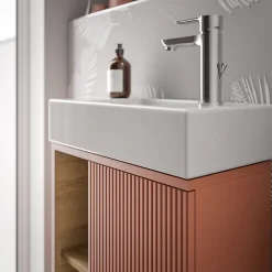 Lave-Mains|Bernstein Meuble vasque Abricot mat de salle de bain 55x24x59cm (LxPxH) 1 porte à droite + 2 cases rangement - BELDIVO