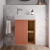 Bernstein Meuble vasque Abricot mat de salle de bain 55x24x59cm (LxPxH) 1 porte à gauche + 2 cases rangement - BELDIVO