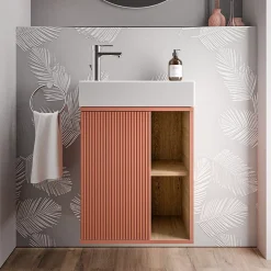 Bernstein Meuble vasque Abricot mat de salle de bain 55x24x59cm (LxPxH) 1 porte à gauche + 2 cases rangement - BELDIVO