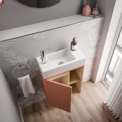 Bernstein Meuble vasque Abricot mat de salle de bain 55x24x59cm (LxPxH) 1 porte à gauche + 2 cases rangement - BELDIVO