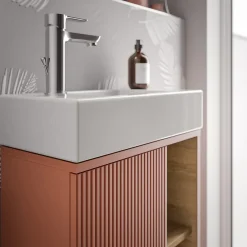Bernstein Meuble vasque Abricot mat de salle de bain 55x24x59cm (LxPxH) 1 porte à gauche + 2 cases rangement - BELDIVO