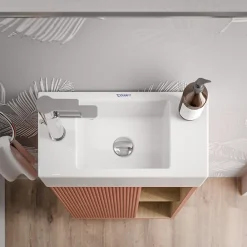 Bernstein Meuble vasque Abricot mat de salle de bain 55x24x59cm (LxPxH) 1 porte à gauche + 2 cases rangement - BELDIVO