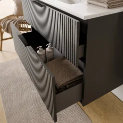 Bernstein Meuble vasque Anthracite mat strié de salle de bain 60x46x62cm (LxPxH) + vasque céramique, Poignées chrome - TIM60
