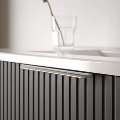 Bernstein Meuble vasque Anthracite mat strié de salle de bain 60x46x62cm (LxPxH) + vasque céramique, Poignées chrome - TIM60