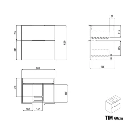 Bernstein Meuble vasque Anthracite mat strié de salle de bain 60x46x62cm (LxPxH) + vasque céramique, Poignées chrome - TIM60