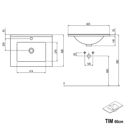 Bernstein Meuble vasque Anthracite mat strié de salle de bain 60x46x62cm (LxPxH) + vasque céramique, Poignées chrome - TIM60