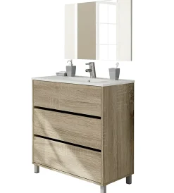 Pegane Meuble Vasque avec miroir coloris Cambrian - Hauteur 90 x Longueur 81.5 x Profondeur 46.5 cm