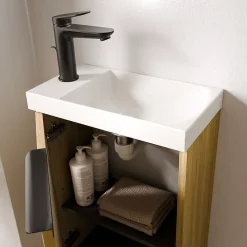 Bernstein Meuble vasque Beige strié de salle de bain 40x22x55cm (LxPxH) + vasque céramique, Poignée Noir mat - TIM40