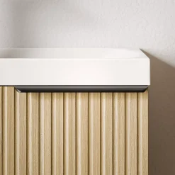 Bernstein Meuble vasque Beige strié de salle de bain 40x22x55cm (LxPxH) + vasque céramique, Poignée Noir mat - TIM40