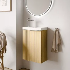 Lave-Mains|Bernstein Meuble vasque Beige strié de salle de bain 40x22x55cm (LxPxH) + vasque céramique, Poignée Chrome - TIM40