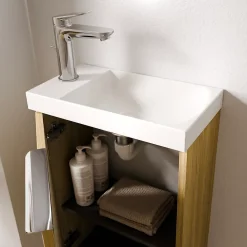 Lave-Mains|Bernstein Meuble vasque Beige strié de salle de bain 40x22x55cm (LxPxH) + vasque céramique, Poignée Chrome - TIM40