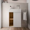 Lave-Mains|Bernstein Meuble vasque Blanc mat de salle de bain 55x24x59cm (LxPxH) 1 porte à droite + 2 cases rangement - BELDIVO