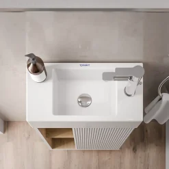 Lave-Mains|Bernstein Meuble vasque Blanc mat de salle de bain 55x24x59cm (LxPxH) 1 porte à droite + 2 cases rangement - BELDIVO