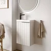 Lave-Mains|Bernstein Meuble vasque Blanc mat strié de salle de bain 40x22x55cm (LxPxH) + vasque céramique, Poignée Noir mat - TIM40