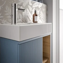 Lave-Mains|Bernstein Meuble vasque Bleu azur mat de salle de bain 55x24x59cm (LxPxH) 1 porte à gauche + 2 cases rangement - BELDIVO