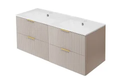 Lave-Mains|3xE Living Meuble vasque, Cachemire, 120 (2 x 60) x 57 x 46 cm, poignée dorée, sans plateau