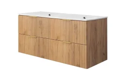 Lave-Mains|3xE Living Meuble vasque, Chêne Craft, 120 (2 x 60) x 57 x 46 cm, poignée dorée, sans plateau